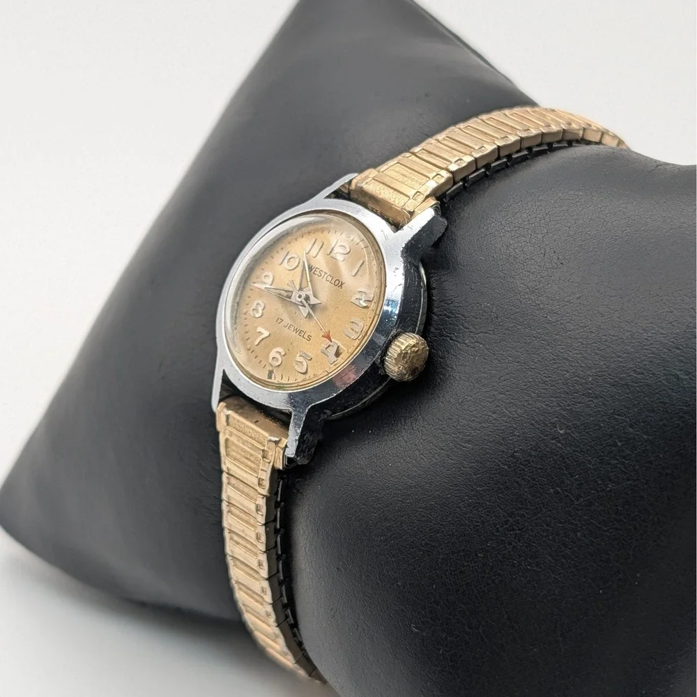 Westclox Vintage 17 Jewels Mechanical Watch Gold Tone Speidel Bracelet‎ Box